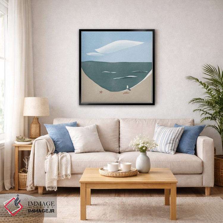 تابلو مینیمال انحنای ساحل و مرغ دریایی اثر لیتل باور - D6B