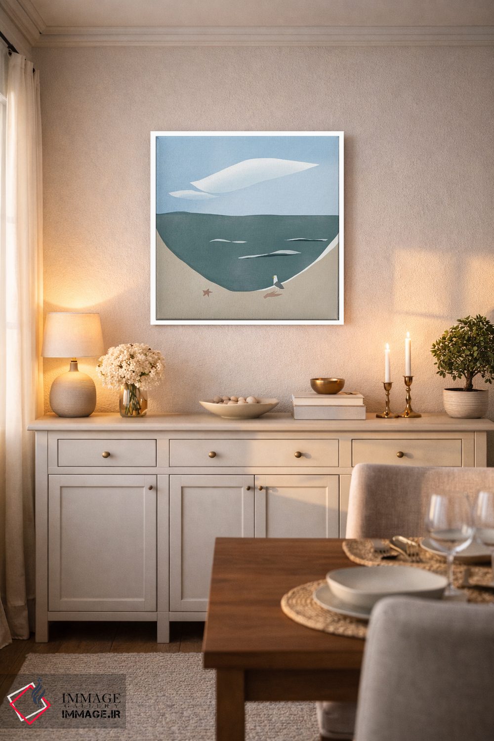 تابلو مینیمال انحنای ساحل و مرغ دریایی اثر لیتل باور - D4W