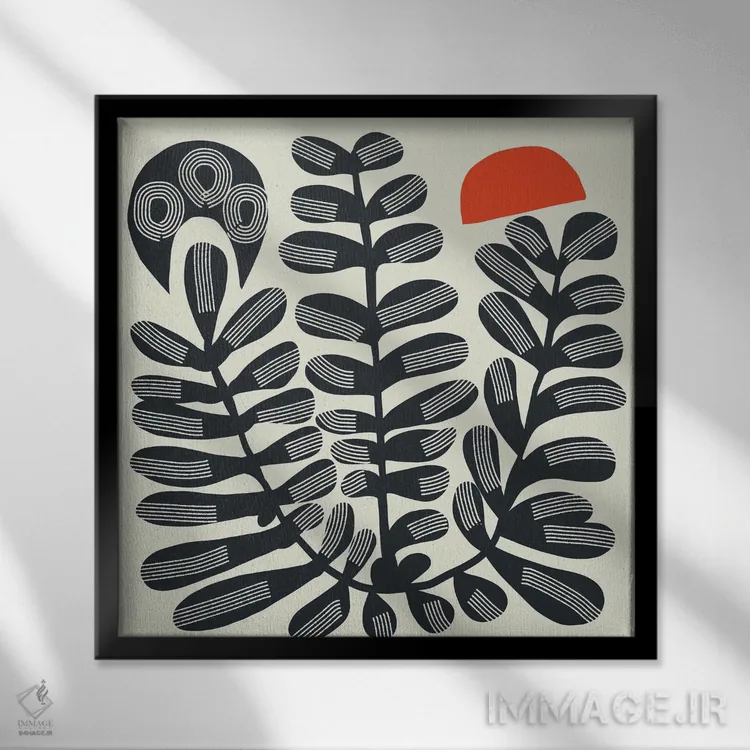 تابلو انتزاعی گیاه سه سر بوهو اثر لیتل باور - نمای قابدار مشکی