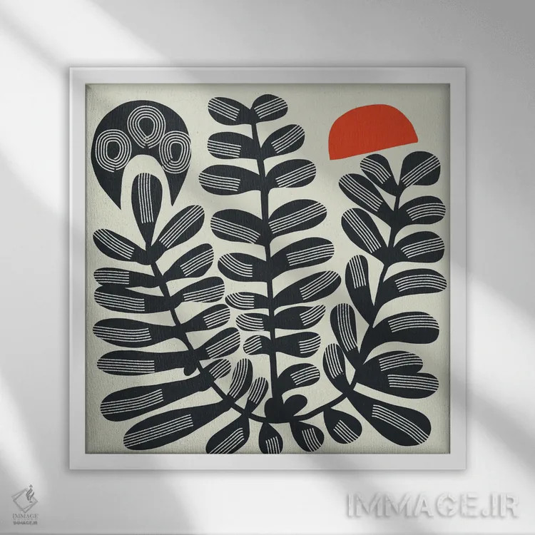 تابلو انتزاعی گیاه سه سر بوهو اثر لیتل باور - نمای قابدار سفید