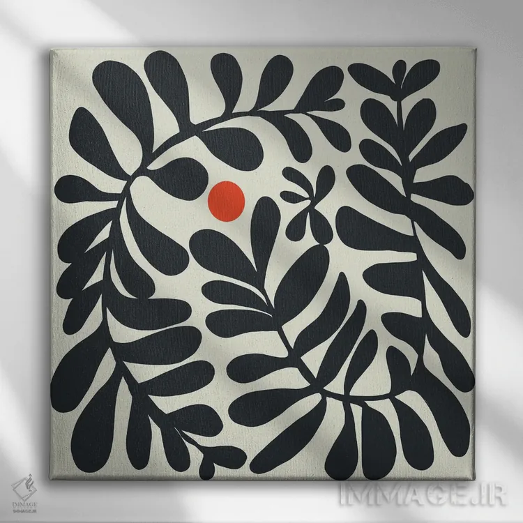 تابلو انتزاعی گیاه بوهمی در مربع اثر لیتل باور - نمای روبهرو روی دیوار