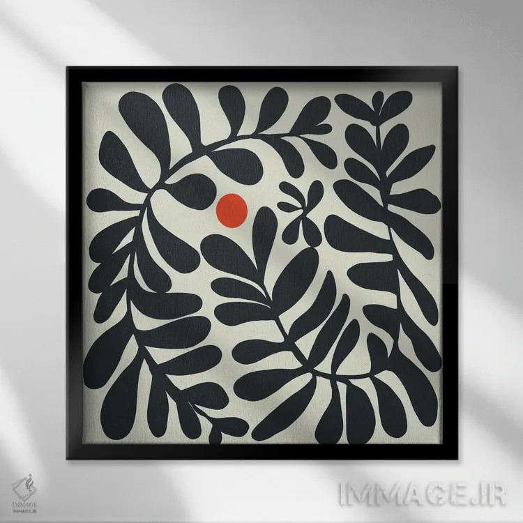 تابلو انتزاعی گیاه بوهمی در مربع اثر لیتل باور - نمای قابدار مشکی