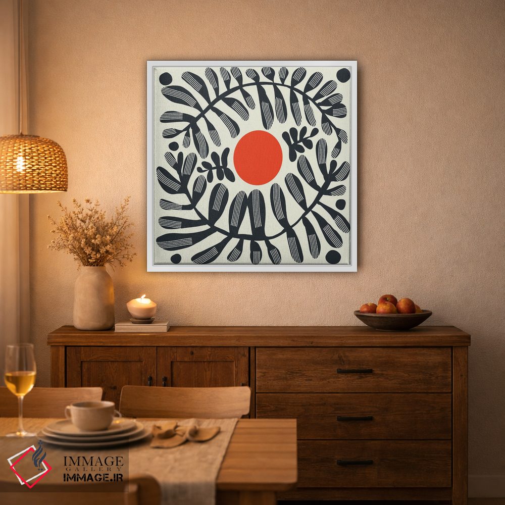تابلو انتزاعی گیاه سیاه و خورشید قرمز اثر لیتل باور - D2W