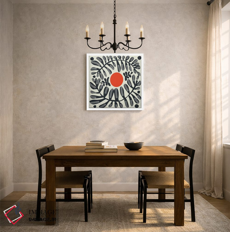 تابلو انتزاعی گیاه سیاه و خورشید قرمز اثر لیتل باور - D4W