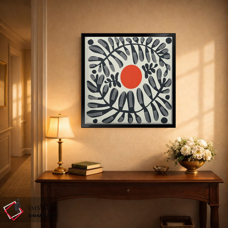 تابلو انتزاعی گیاه سیاه و خورشید قرمز اثر لیتل باور - D3B