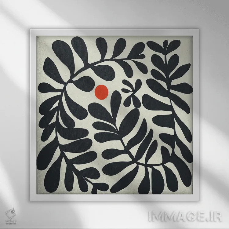 تابلو انتزاعی گیاه بوهمی در مربع اثر لیتل باور - نمای قابدار سفید