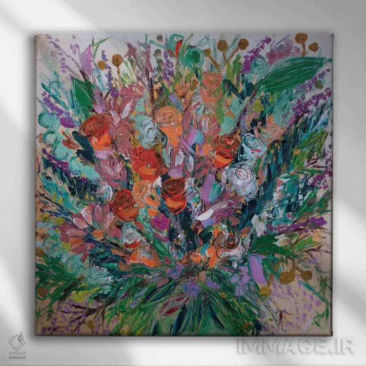 تابلو انتزاعی رزهای وداع اثر شالیمار لگاسپی - نمای روبهرو روی دیوار