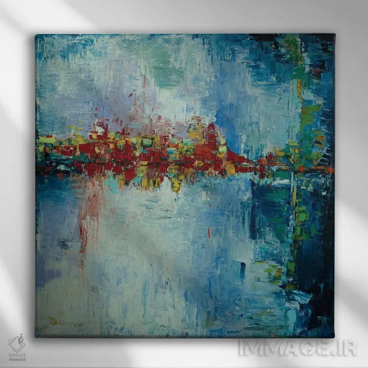 تابلو انتزاعی رالی از پشت شیشه بارانی خودرو اثر شالیمار لگاسپی - نمای روبهرو روی دیوار