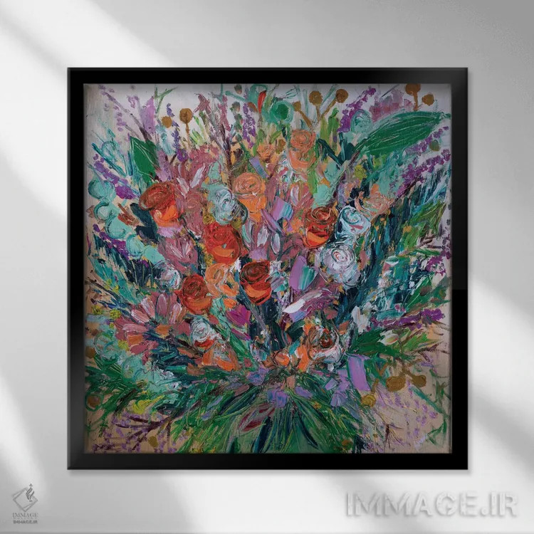 تابلو انتزاعی رزهای وداع اثر شالیمار لگاسپی - نمای قابدار مشکی