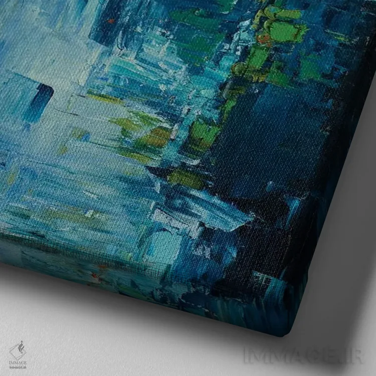 تابلو انتزاعی رالی از پشت شیشه بارانی خودرو اثر شالیمار لگاسپی - نمای نزدیک بافت بوم