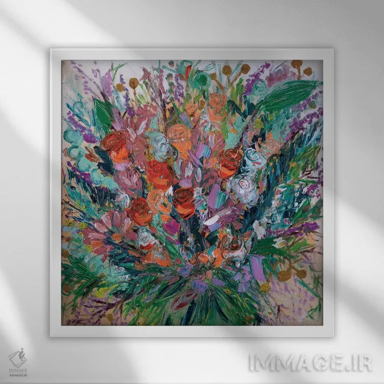 تابلو انتزاعی رزهای وداع اثر شالیمار لگاسپی - نمای قابدار سفید