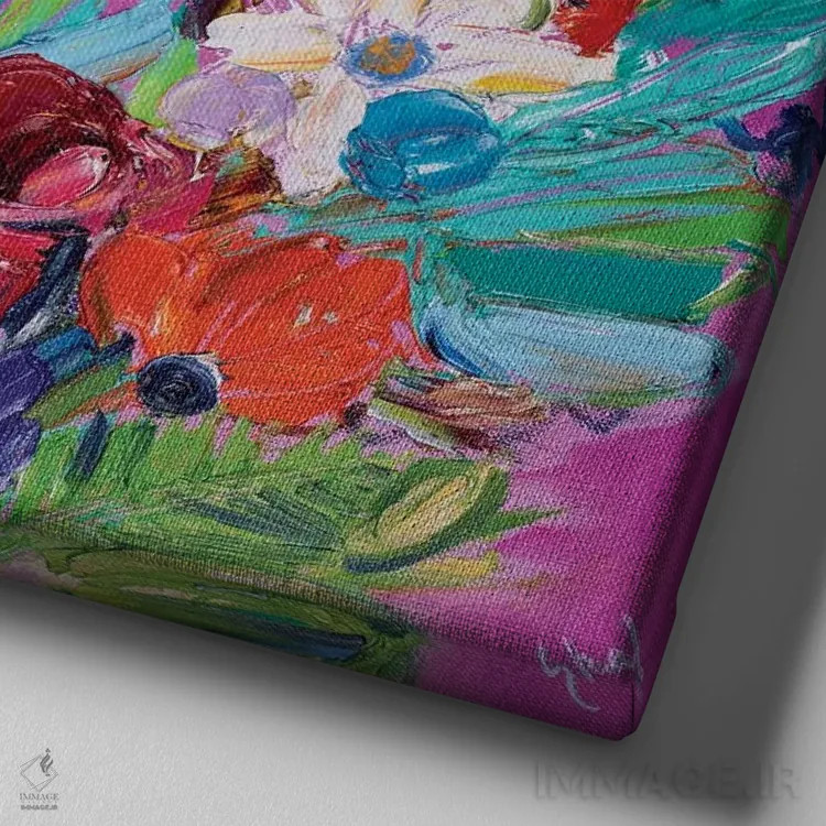 تابلو انتزاعی دسته گل راشل اثر شالیمار لگاسپی - نمای نزدیک بافت بوم