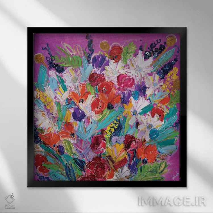 تابلو انتزاعی دسته گل راشل اثر شالیمار لگاسپی - نمای قابدار مشکی