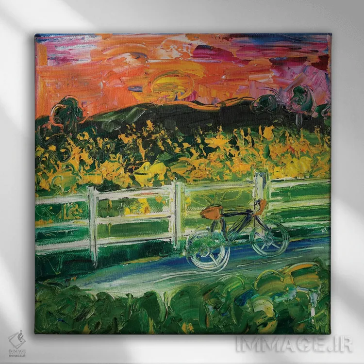 تابلو انتزاعی غروب بر مسیر رودخانه نیوس اثر شالیمار لگاسپی - نمای روبهرو روی دیوار