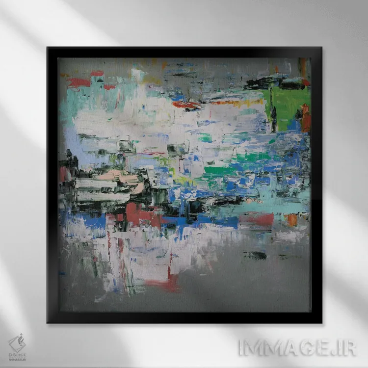 تابلو انتزاعی طوفان های کانزاس سیتی اثر شالیمار لگاسپی - نمای قابدار مشکی