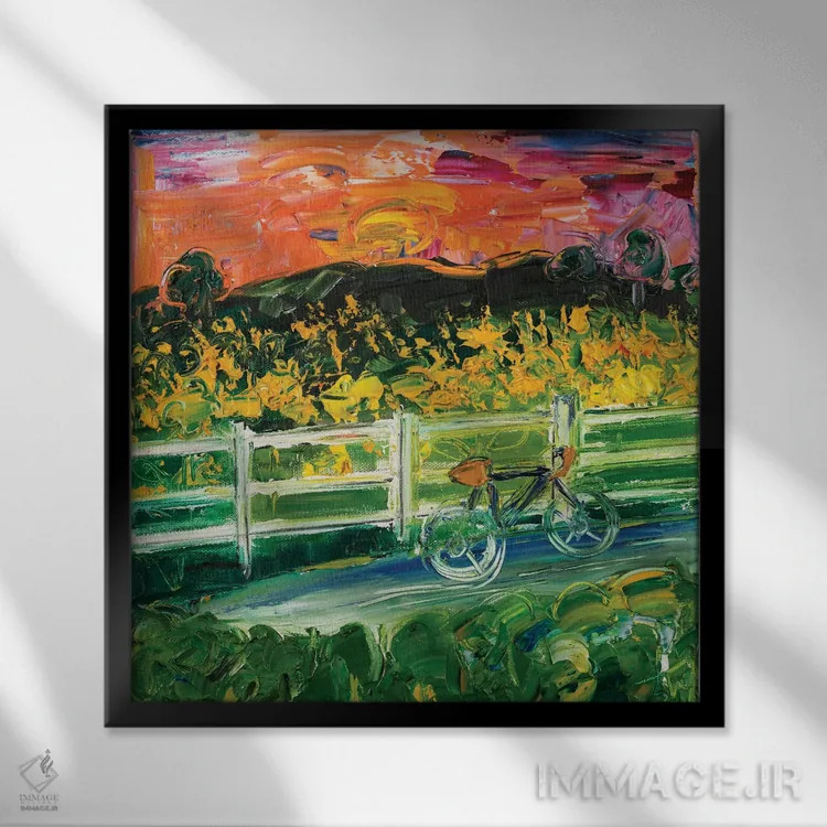 تابلو انتزاعی غروب بر مسیر رودخانه نیوس اثر شالیمار لگاسپی - نمای قابدار مشکی