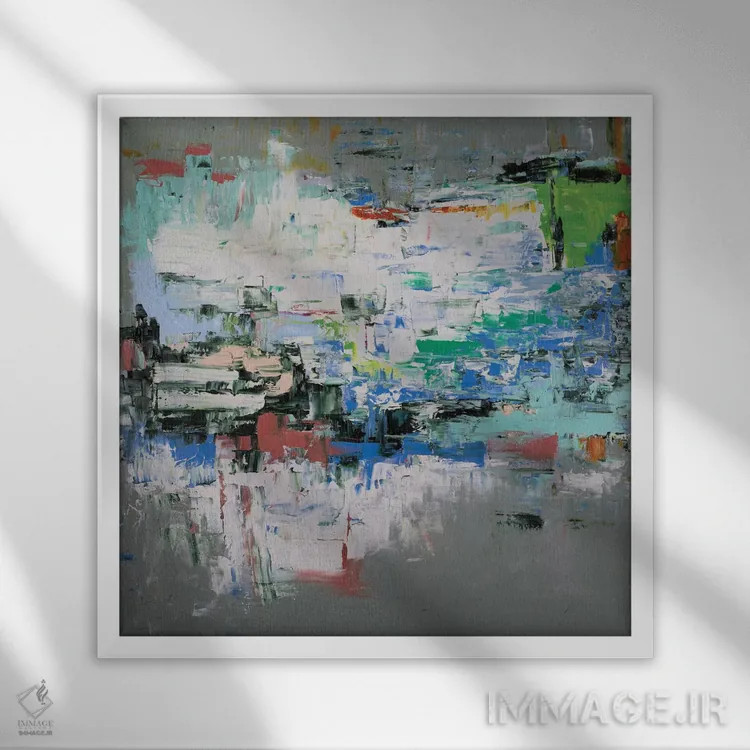 تابلو انتزاعی طوفان های کانزاس سیتی اثر شالیمار لگاسپی - نمای قابدار سفید