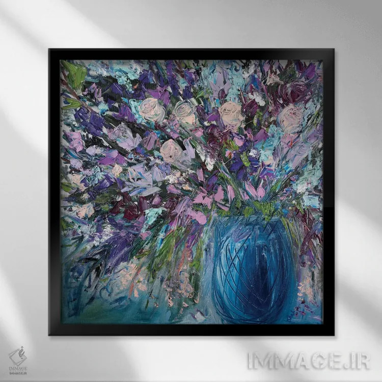 تابلو انتزاعی رزهای ابریشمی اثر شالیمار لگاسپی - نمای قابدار مشکی