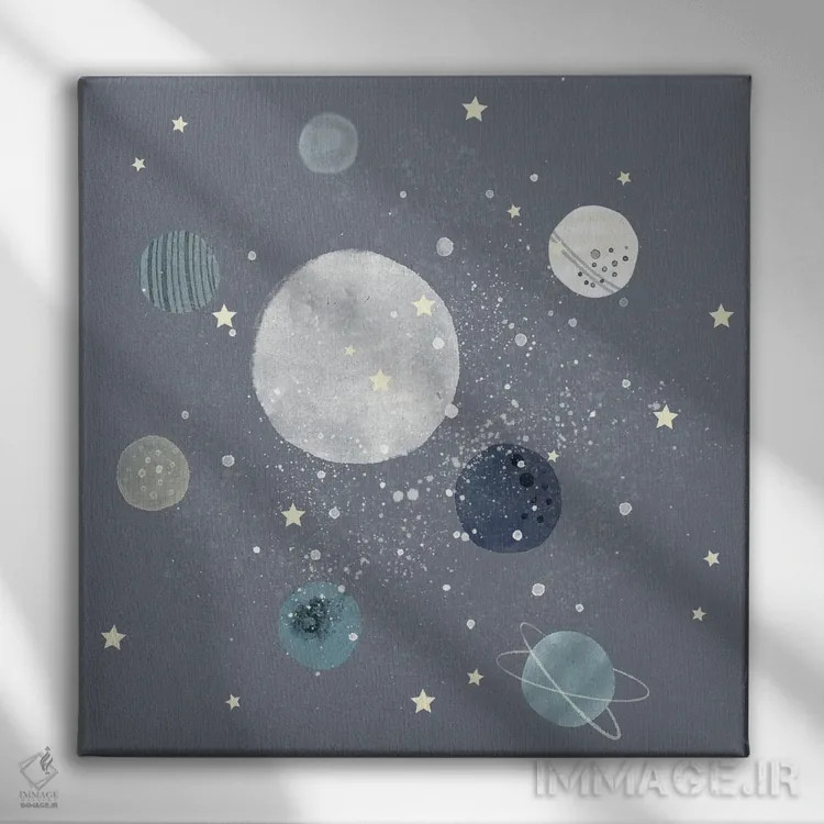 تابلو دکوراتیو سیارات فضایی اثر لیا استراتسما - نمای روبهرو روی دیوار