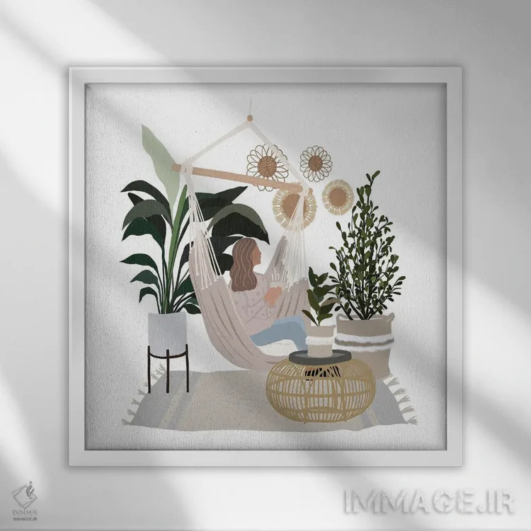 تابلو دکوراتیو خانم گیاه دوست اثر لیا استراتسما - نمای قابدار سفید