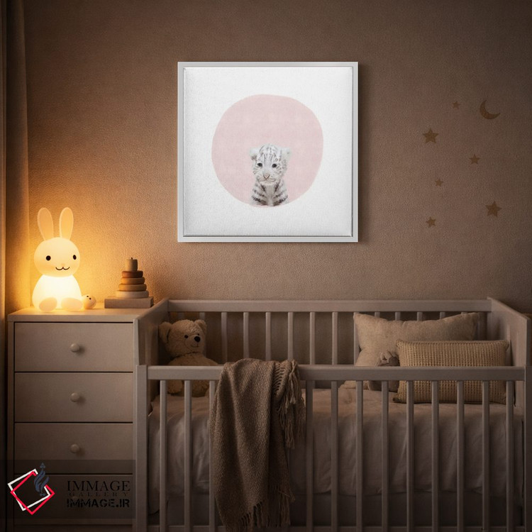 تابلو مدرن ببر سفید کوچک با رنگ صورتی اثر لیا استراتسما - D2W
