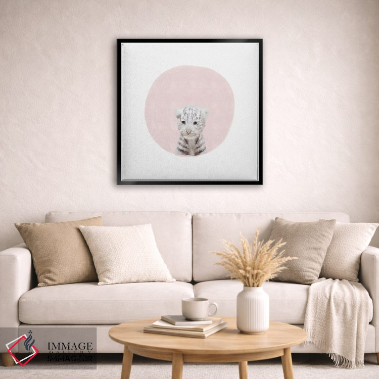 تابلو مدرن ببر سفید کوچک با رنگ صورتی اثر لیا استراتسما - D4B