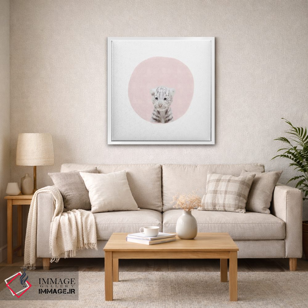 تابلو مدرن ببر سفید کوچک با رنگ صورتی اثر لیا استراتسما - D3W