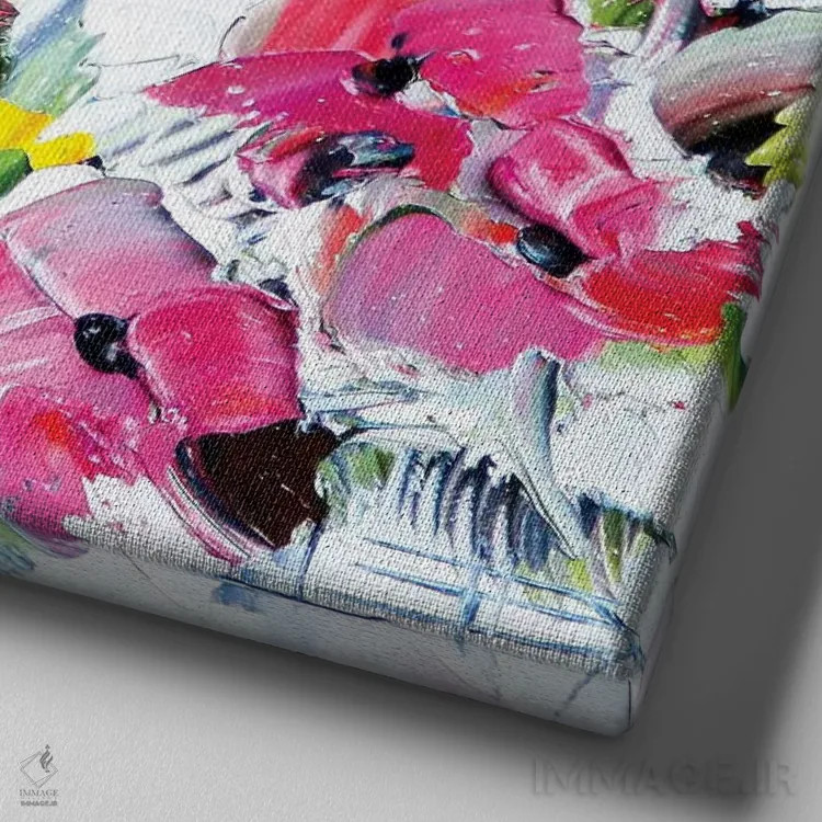 تابلو دکوراتیو گلی اثر لیزا الی - نمای نزدیک بافت بوم