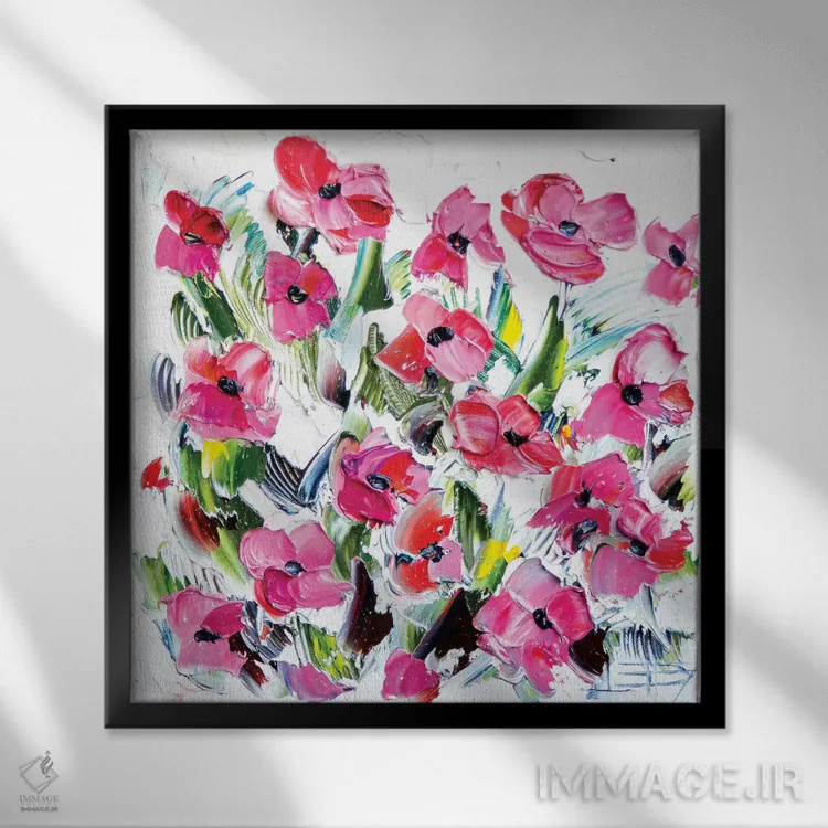 تابلو دکوراتیو گلی اثر لیزا الی - نمای قابدار مشکی