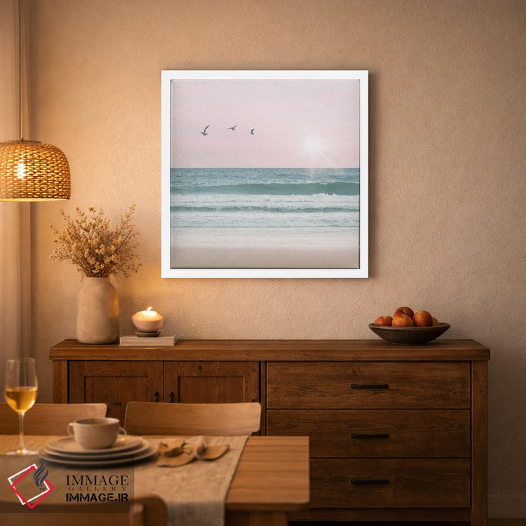 تابلو دکوراتیو ساحل صورتی با پرندگان دوم اثر لیا استراتسما - D2W