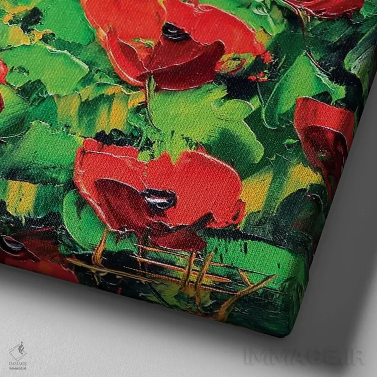 تابلو دکوراتیو شقایق I اثر لیزا الی - نمای نزدیک بافت بوم