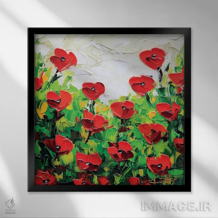 تابلو دکوراتیو شقایق I اثر لیزا الی - نمای قابدار مشکی