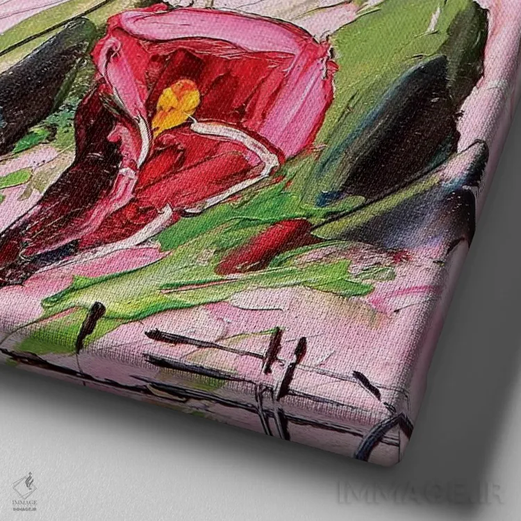 تابلو دکوراتیو زنبق اثر لیزا الی - نمای نزدیک بافت بوم