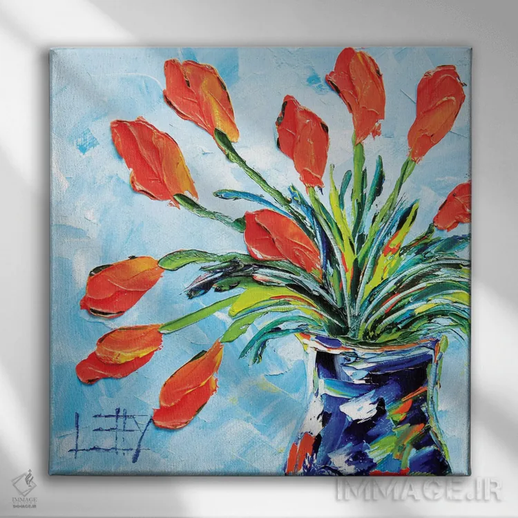 تابلو دکوراتیو لاله ها اثر لیزا الی - نمای روبهرو روی دیوار