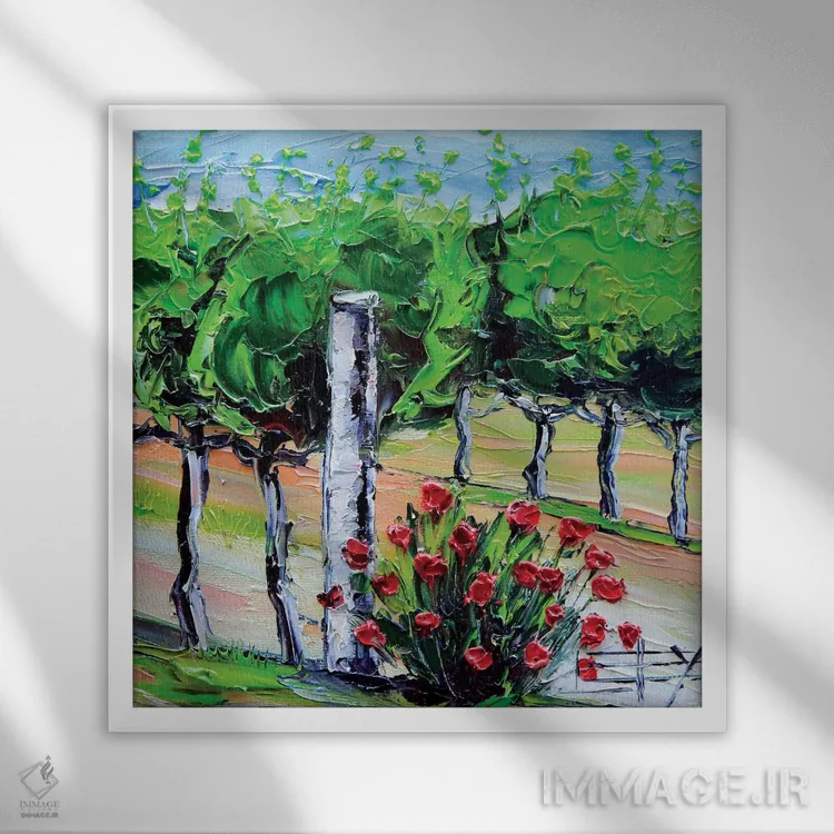 تابلو دکوراتیو افسانه باغ انگور اثر لیزا الی - نمای قابدار سفید