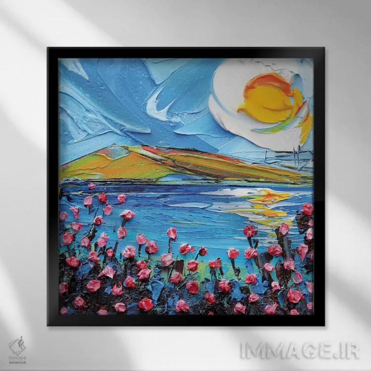 تابلو دکوراتیو روزی در کنار خلیج اثر لیزا الی - نمای قابدار مشکی