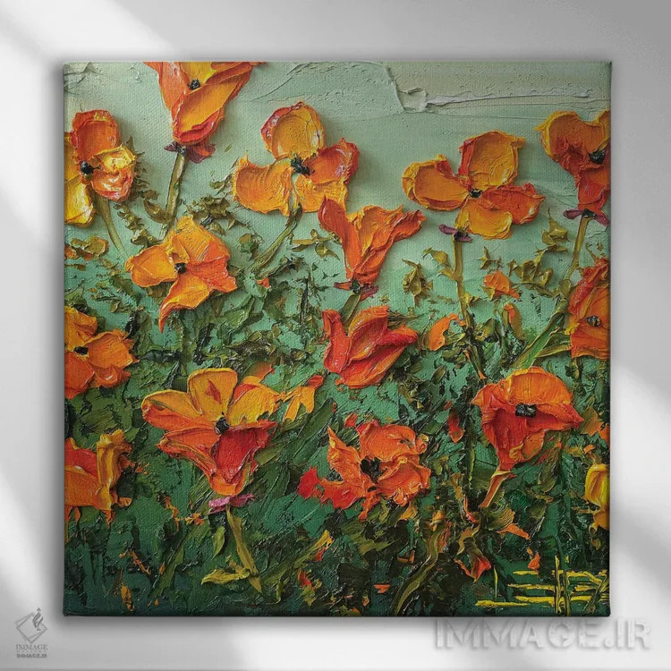 تابلو دکوراتیو شکوفه های شقایق اثر لیزا الی - نمای روبهرو روی دیوار