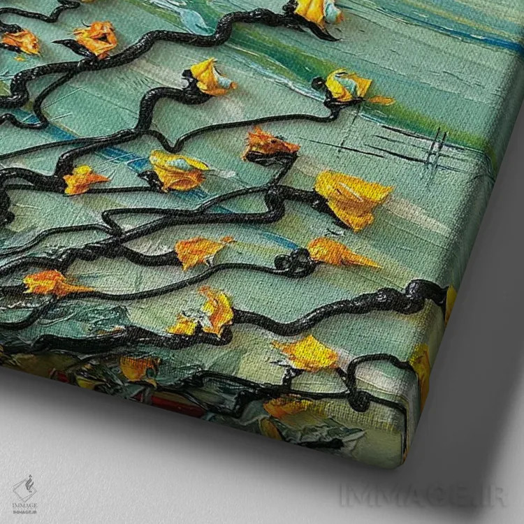 تابلو دکوراتیو خورشید بهشتی اثر لیزا الی - نمای نزدیک بافت بوم