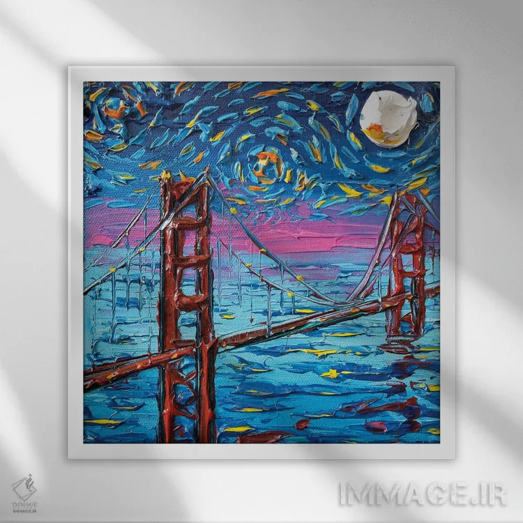 تابلو دکوراتیو با ون گوگ تا گلدن گیت اثر لیزا الی - نمای قابدار سفید