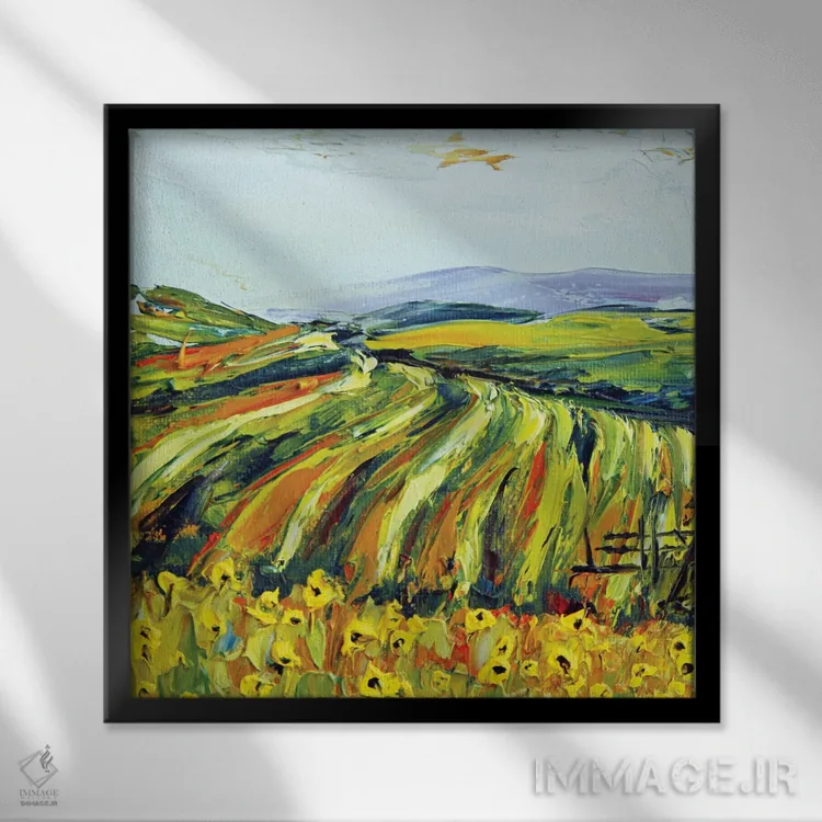 تابلو دکوراتیو باغ تاک ساکسوم پاسو روبلز با شقایق های کالیفرنیا اثر لیزا الی - نمای قابدار مشکی