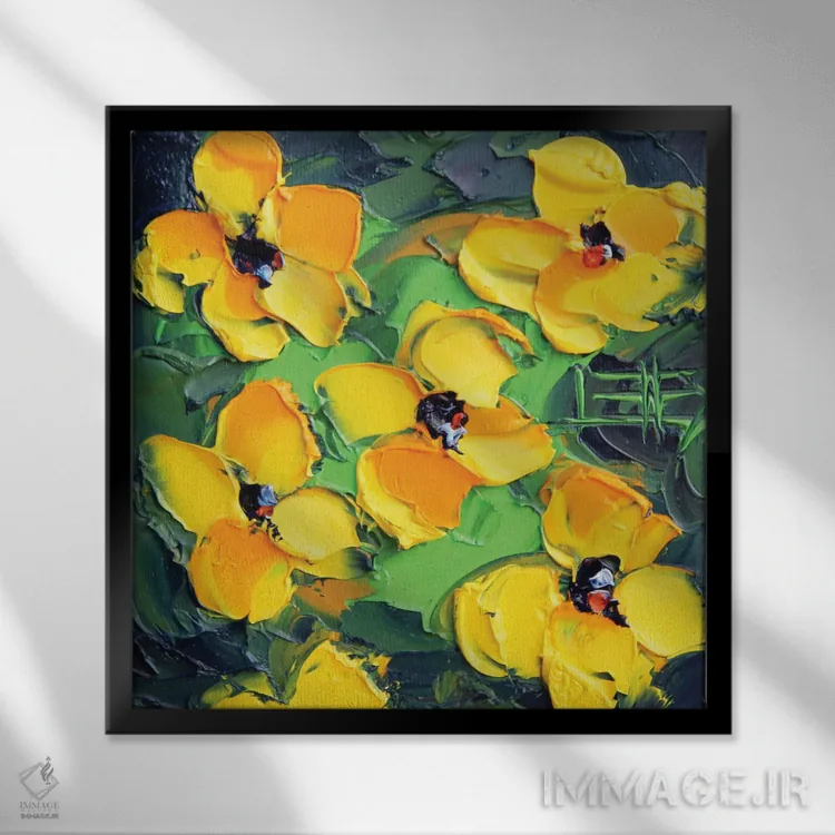 تابلو دکوراتیو شقایق های کالیفرنیا اثر لیزا الی - نمای قابدار مشکی