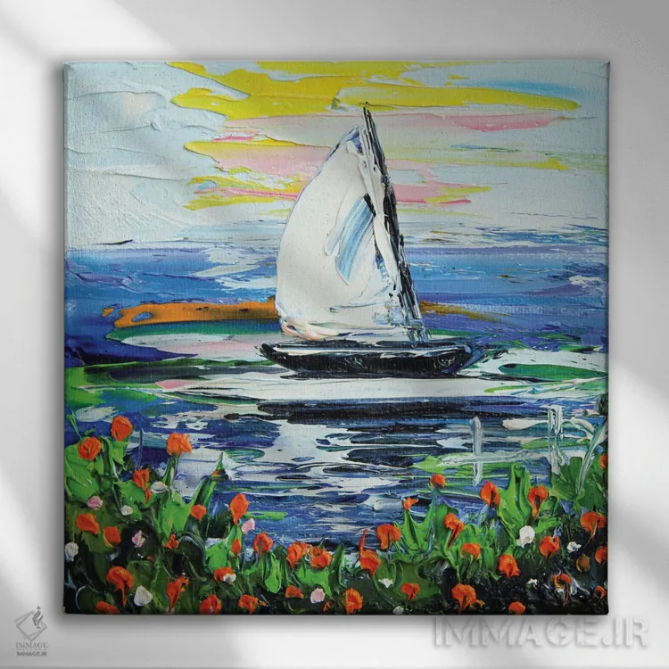 تابلو دکوراتیو قایق بادبانی مونتری اثر لیزا الی - نمای روبهرو روی دیوار