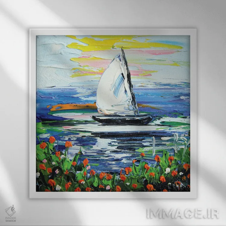 تابلو دکوراتیو قایق بادبانی مونتری اثر لیزا الی - نمای قابدار سفید