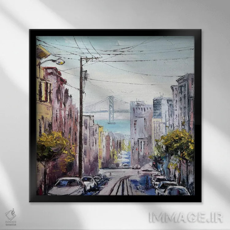 تابلو دکوراتیو نمایی از سان فرانسیسکو اثر لیزا الی - نمای قابدار مشکی