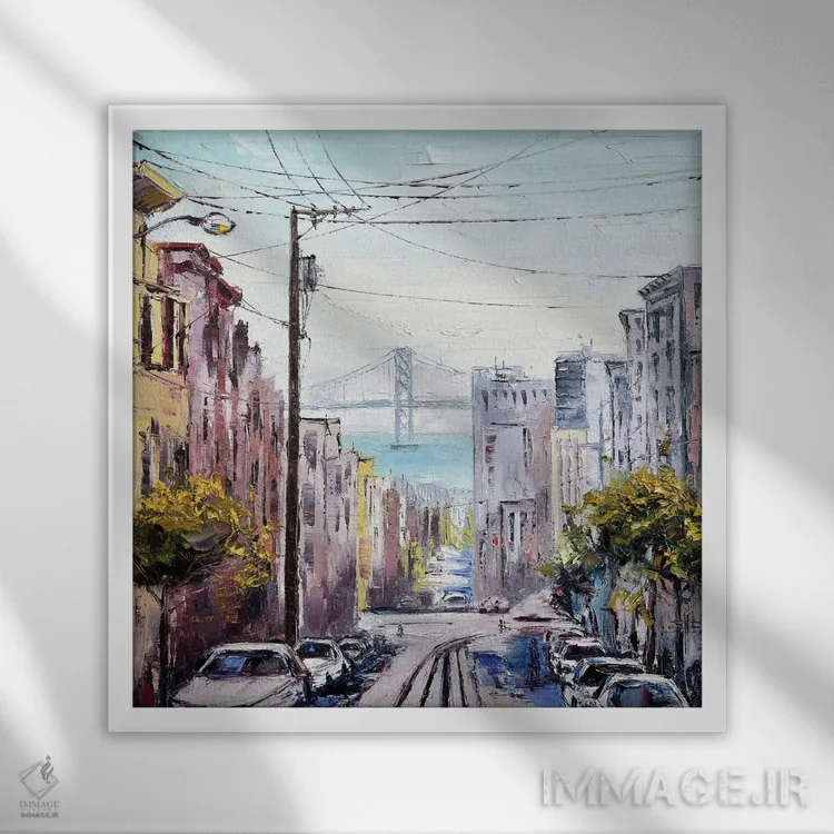 تابلو دکوراتیو نمایی از سان فرانسیسکو اثر لیزا الی - نمای قابدار سفید