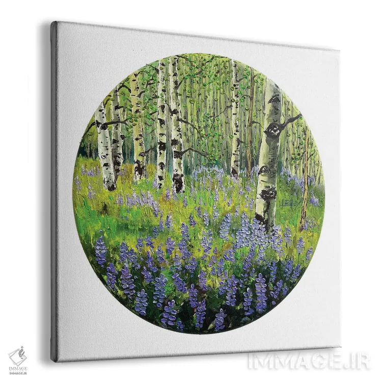 تابلو دکوراتیو گل های لوپین و تبریزی در بهار کنار دریاچه تاهو اثر لیزا الی - نمای پرسپکتیو محصول