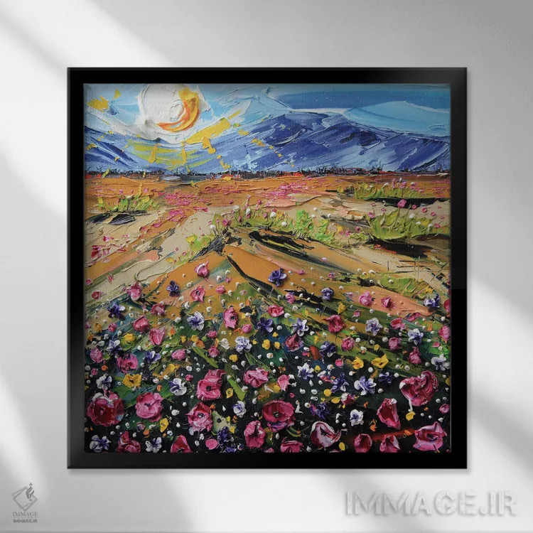 تابلو دکوراتیو شکوفایی فراوان اثر لیزا الی - نمای قابدار مشکی