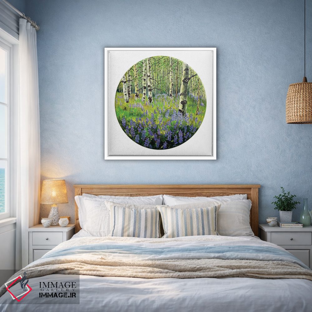 تابلو دکوراتیو گل های لوپین و تبریزی در بهار کنار دریاچه تاهو اثر لیزا الی - D1W