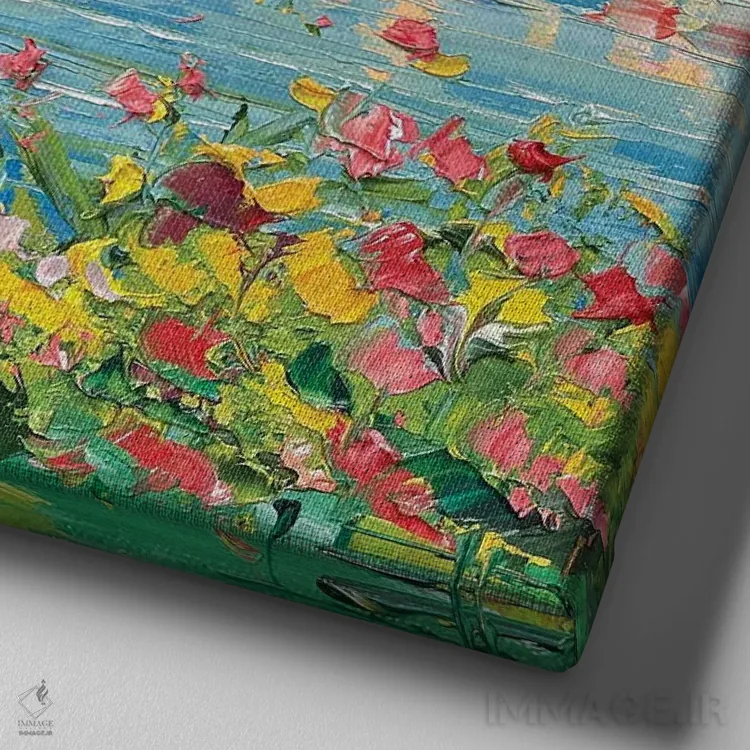 تابلو دکوراتیو یک روز در دریاچه کومو اثر لیزا الی - نمای نزدیک بافت بوم