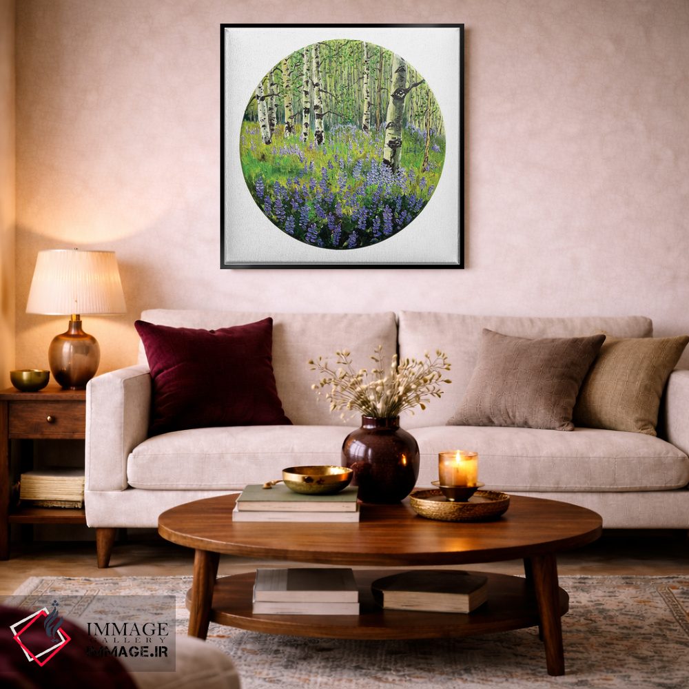 تابلو دکوراتیو گل های لوپین و تبریزی در بهار کنار دریاچه تاهو اثر لیزا الی - D3B